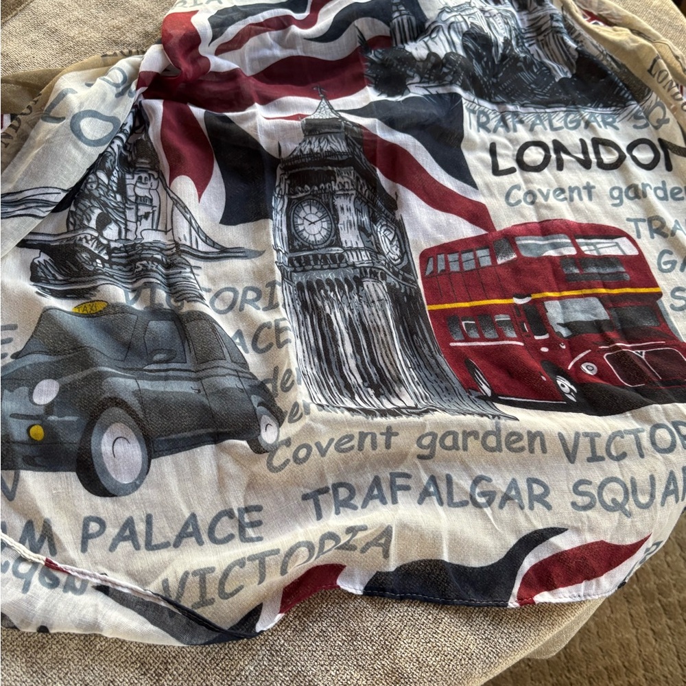 London Themed Scarf with Red and Black Accents